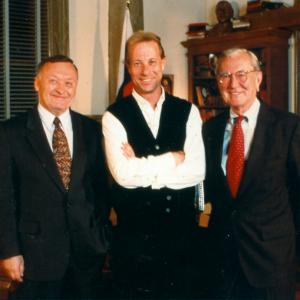 Berris with former KGB Chief Oleg Kalugin and former CIA Chief William Colby on the set of the spy thriller Spycraft.