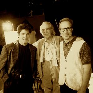 Director Ken Berris poses with Lionsgate Digital President Curt Marvis and Oscar winner Martin Landau on the set of Pinocchio