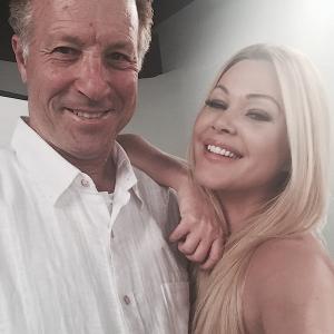 Director Ken Berris takes time out with actress Shanna Moakler on the set of Skinsational