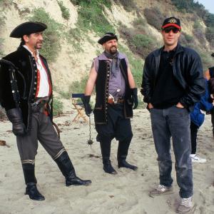 Berris shares a laugh with Michael Gregory and his band of Pirates on a beach location