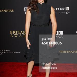 Leila Birch arrives at the BAFTA Los Angeles Jaguar Britannia Awards held at The Beverly Hilton Hotel on October 30 2014 in Beverly Hills California