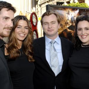 Christian Bale, Sibi Blazic, Christopher Nolan and Emma Thomas at event of Betmenas: Pradzia (2005)