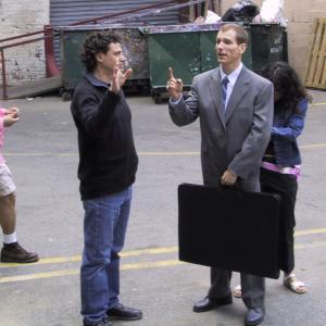 Director Lawrence Blume with Upright Citizens Brigade founding member Ian Roberts  on the set of Martin  Orloff