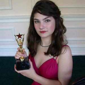Katie Boland and her Young Artist Award for Best Leading Actress for Salem Witch Trials.