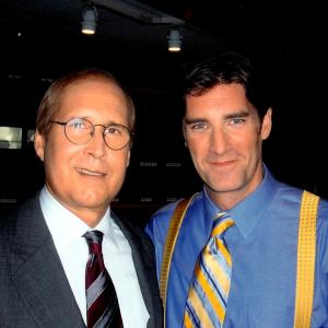 Patrick Boll and Chevy Chase on the set of Law and Order