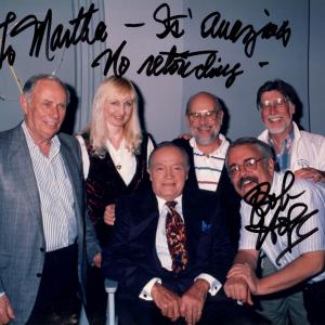 Bob Hope with writers Seaman Jacobs Martha Bolton Gene Perret Bob Mills and Jeffrey Barron