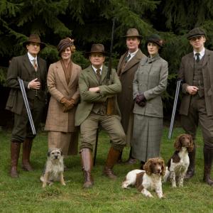 Still of Samantha Bond, Hugh Bonneville, Iain Glen, Nigel Havers, Dan Stevens and Michelle Dockery in Downton Abbey (2010)