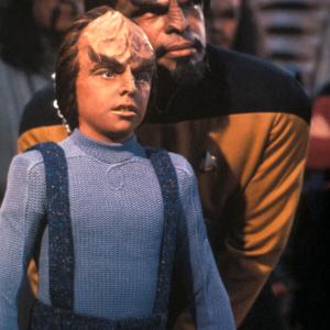 Still of Michael Dorn and Brian Bonsall in Star Trek The Next Generation 1987