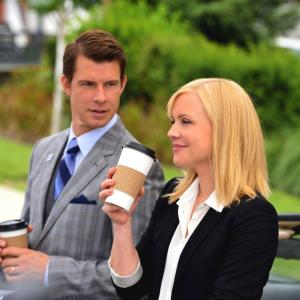 Still of Kristin Booth and Eric Mabius in Signed, Sealed, Delivered (2014)