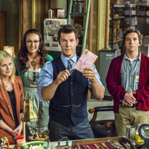 Still of Kristin Booth, Crystal Lowe, Eric Mabius and Geoff Gustafson in Signed, Sealed, Delivered (2014)