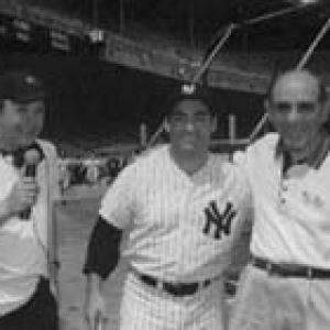 As Yogi Berra in the HBO movie 61* directed by Billy Crystal (left), with Yogi Berra (right). Paul Borghese (center).