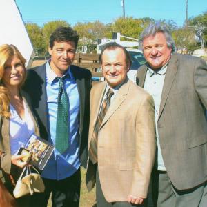 David Born, Connie Britton, Kyle Chandler and Brad Leland on the set of Friday Night Lights.