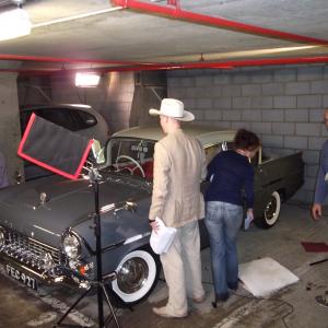 Human Centipede 2. Dominic Borrelli with his Vauxhall Cresta, on location with director Tom Six