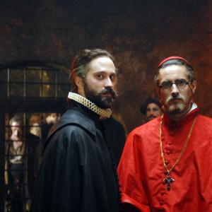 Nick Ashdon as Domenicos Theotokopoulos El Greco and Juan Diego Botto as Nino de Guevara during filming