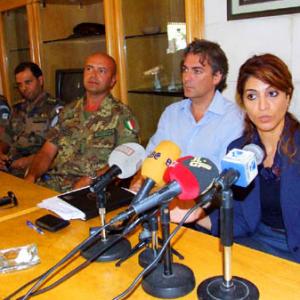 Yasmina Bouziane during a press conference while working with the United Nations in South Lebanon