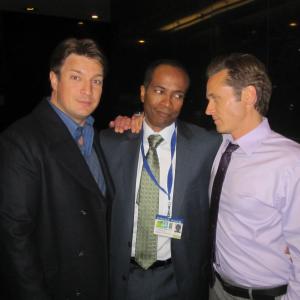 Nathan Fillion Wil Bowers Seamus Deaver on location for Castle