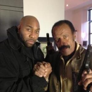 Gochy Boy and Fred Williamson on the set of Billy Trigger