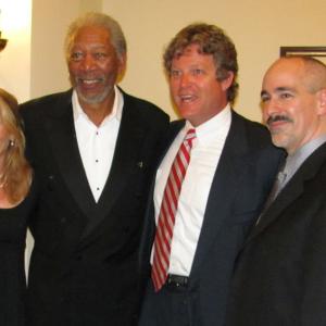 Kiki Kennedy narrator Morgan Freeman Ted Kennedy Jr and composer Peter Boyer following the premiere of The Dream Lives On A Portrait of the Kennedy Brothers at Bostons Symphony Hall May 18 2010