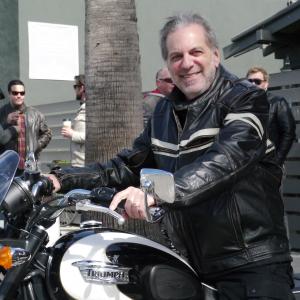 Chuck Braverman on his Triumph Bonneville T 100 in Venice CA