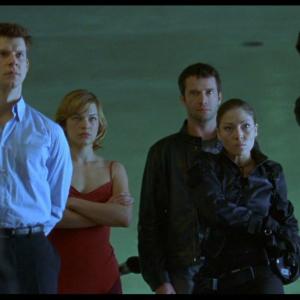 With Eric Mabius, Milla Jovovich, James Purefoy and Martin Crewes in Resident Evil.