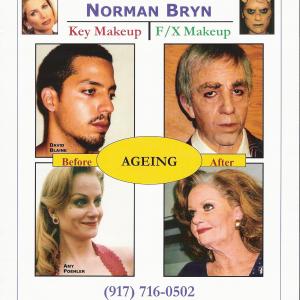 Aging with prosthetics; magician David Blaine and actress Amy Poehler. Makeups by Norman Bryn.