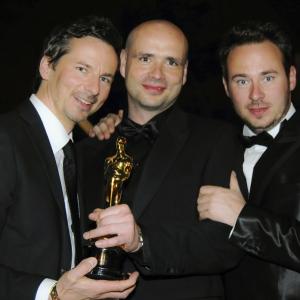 LOS ANGELES, CA - FEBRUARY 22: (L-R) Actor and producer David C. Bunners, director and producer Jochen Freydank, screenwriter Johann A. Bunners at the 81st Annual Academy Awards held at Kodak Theatre on February 22, 2009