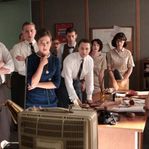 Mad Men season 3 ep 12 Pictured L to R Paul Kinsey Michael Gladis Ken Cosgrove Aaron Staton Allison Alexa Alemanni Marty Faraday Anthony Burch Pete Campbell Vincent Kartheiser and Harry Crane Rich Sommer