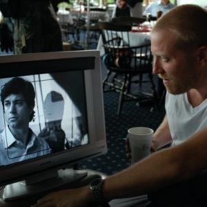 Director Kurt Burk watching his leading actor Adam Garcia on set of A Woman Called Job