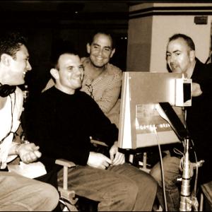 Chris Caldovino, Bobby Canzoneri, Michael Corrente, and Terence Winter on the set of 