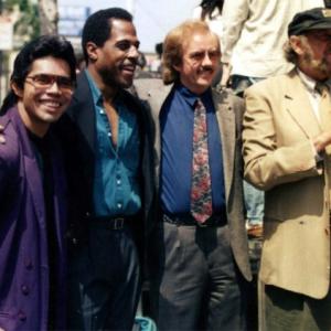 Art Camacho Bob Wall Fred Weintraub and the late great Steve James at the unveiling of Bruce Lees star on the Hollywood Walk of Fame