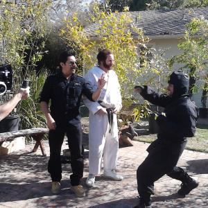 Art Camacho Choreographing fight with Bob Wall as Ohara for a commercial spot