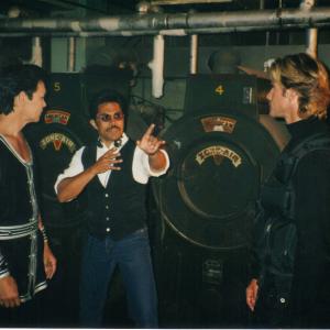 Art Camacho on set of Scifighter with Don Wilson and Lorenzo Lamas