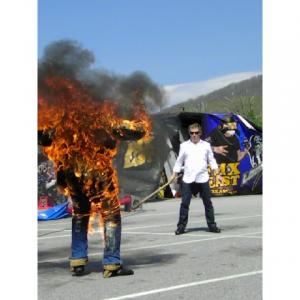 John Cann being lit on fire by lengendary stuntman Buddy Joe Hooker at Action Fest 2011 Stunt Show in Asheville NC