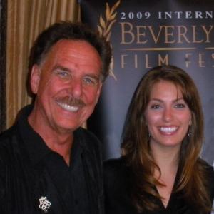 Christopher Canole receiving 2009 Beverly Hills International Film Festival nomination for best screenplay with actress and online host Leah DEmilio