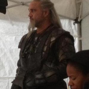 In warming tent on set of NOAH as TUBLA CAIN