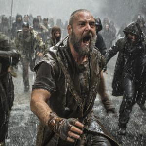 Chris Cardona left with Russell Crowe charging the Ark in the film NOAH