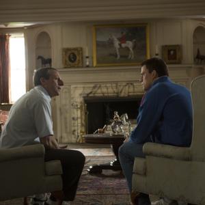 Still of Steve Carell and Channing Tatum in Foxcatcher (2014)