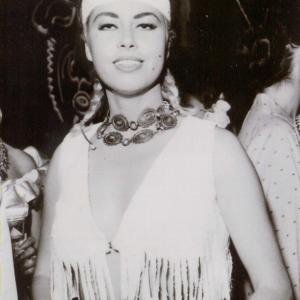 JEANNE CARMEN at SY DEVORES Halloween party October 31st 1957 Beverly Hills California