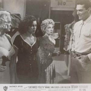 MAMIE VAN DOREN, JEANNE CARMEN, LORI NELSON on the set of Warner Bros UNTAMED YOUTH