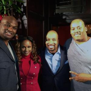 ActorComedian Tommy Ford Actress Tonyai Palmer ActorComedian Thomas Miles aka Nephew Tommy and DirectorProducer Greg Carter on the film set of Finding First Lady