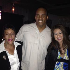Director/Producer Greg Carter with Actress Junie Hoang and Publicist Lynn Jeter at Cafe Entourage for Lynn's Winter White Birthday Party on 1/25/2013