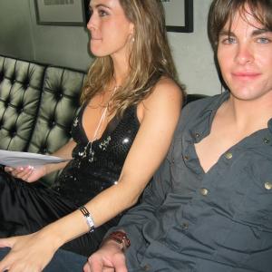 Still of Erin Carufel and Chris Pine on the set of 