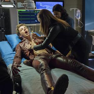 Still of Tom Cavanagh Danielle Panabaker Grant Gustin and Carlos Valdes in The Flash 2014
