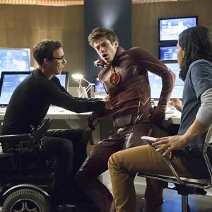 Still of Tom Cavanagh Grant Gustin and Carlos Valdes in The Flash 2014