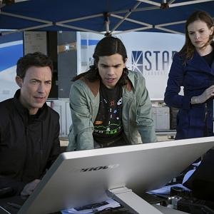 Still of Tom Cavanagh Danielle Panabaker and Carlos Valdes in The Flash 2014