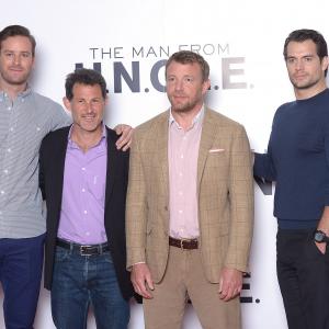 Guy Ritchie Henry Cavill Lionel Wigram and Armie Hammer at event of Snipas is UNCLE 2015