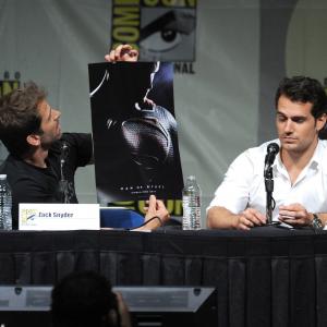 Henry Cavill and Zack Snyder at event of Zmogus is plieno (2013)