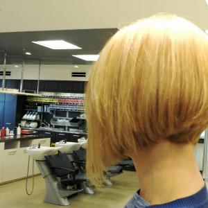 Carolyn Cable model at Studio LA, with Butter Blonde hair color and Sassoon Bob for Wella Collections.
