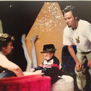 BoJesse Christopher directing Scott Leet and BoJesse's son Jesse Graham in the feature film 'Out In Fifty' 1990s