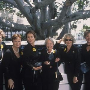 The members of the U.K.'s Women's Institute - Cora (Linda Bassett, left), Annie Clark (Julie Walters, second from left), Celia (Celia Imrie, third from left), Jessie (Annette Crosby, third from right), Chris Harper (Helen Mirren, second from right), and Ruth (Penelope Wilton, right), raise eyebrows - among other things - when they pose nude in their annual fundraising calendar